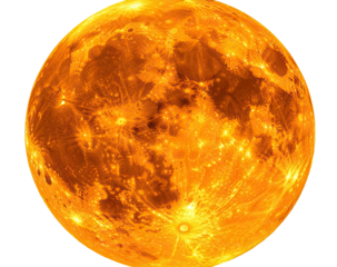 Orange orb with mottled surface, cosmic glow