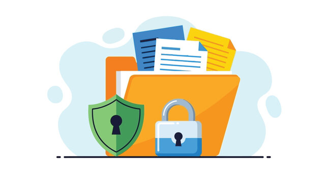 Secure Folder With Documents, Shield, And Lock Representing Data Privacy And Protection
