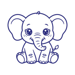 Adorable Elephant Calf Cartoon Outline Drawing