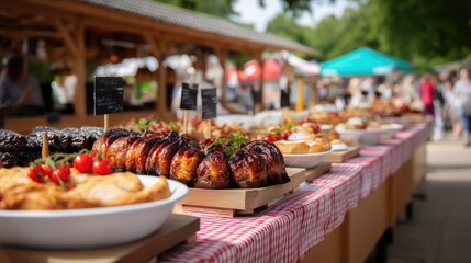 Cured meats on display at an open-air market in Poland showcasing variety and local food culture
