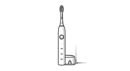 Electric Toothbrush and Charging Base Outline - Line Art Icon
