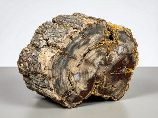A collectible geological specimen of Pseudomorph of blue chalcedony after wood preserving original organic cellular structures in a silicified rock