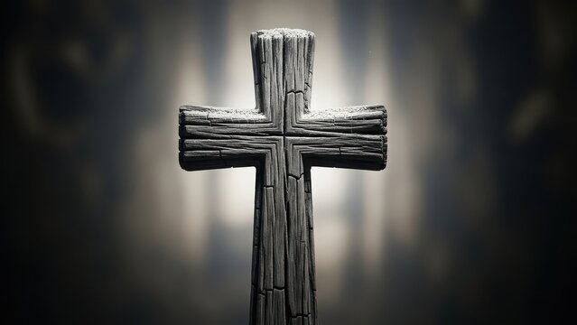 Weathered wooden cross in nature