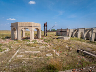 concrete ruins of one of five reduction plants and pump stations manufacturing potash during World War I near Antioch, Nebraska
