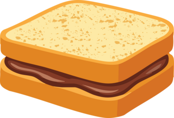 A detailed cartoon illustration of a toasted sandwich made with two slices of bread and a rich chocolate or spread filling in between.