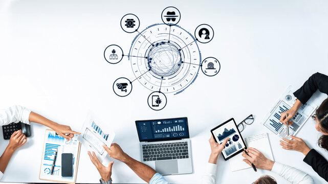 Cyber security icons show cyber attack defense, malware protection, and data security. Cybersecurity prevents hacking, ensures safety, and strengthens cyber attack resilience. Entice - Powered by Adobe