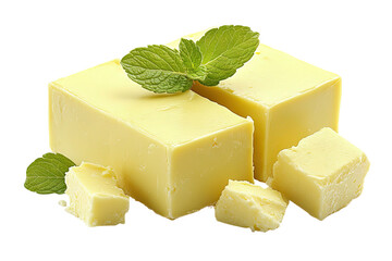 Butter cubes adorned with fresh mint sprigs