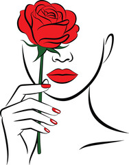 Beautiful Women With Rose eps, Lady with Floral Flower Clipart, Person Face Silhouette eps, Flower Bouquet Girl 