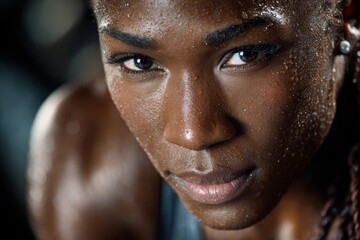 Intense close-up of female athlete showcasing determination and focus during training session