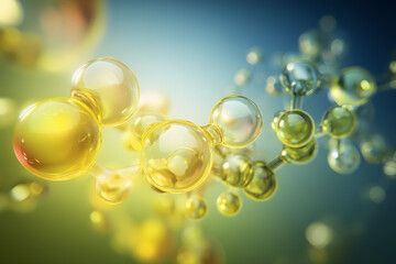 Colorful bubbles and molecules float in a bright background during a scientific visualization in a laboratory
