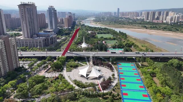 Weihe Park Baoji Shaanxi - Aerial Sports Complex and River Landscape