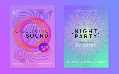Dance Flyer. Green Fest Set. Sound Electro Template. Violet Edm Banner. Psychedelic Radio Illustration. Festival Cover. Dj Event. Pink Dance Flyer