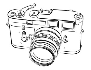 Sketch of vintage photo camera. 