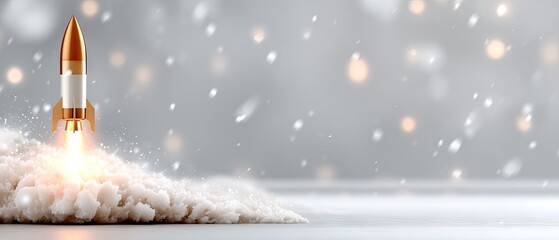 Light bulb rocket takes flight from cloud under starry sky with space for text on fresh ideas and creativity