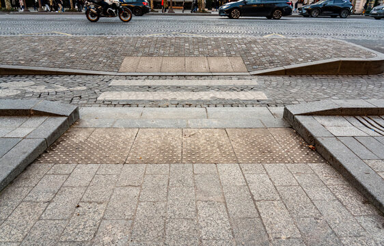 Accessible Pedestrian Crossing with Tactile Paving in Paris