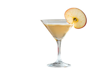 Martini in glass, apple garnish, on black background