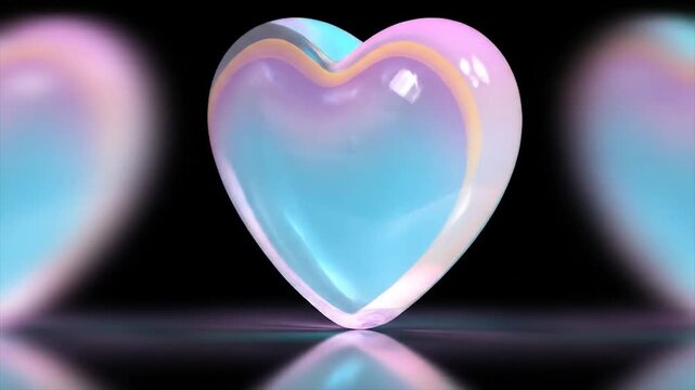 Abstract heart shape with pastel colors glowing on black background