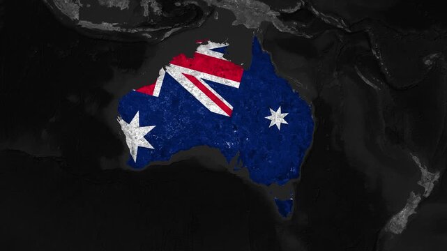 Zoom from Earth to Australia. (Country Flag) Documentary map animation. 3d satellite world map animation highlights aerial views, tourism, and travel. 4k