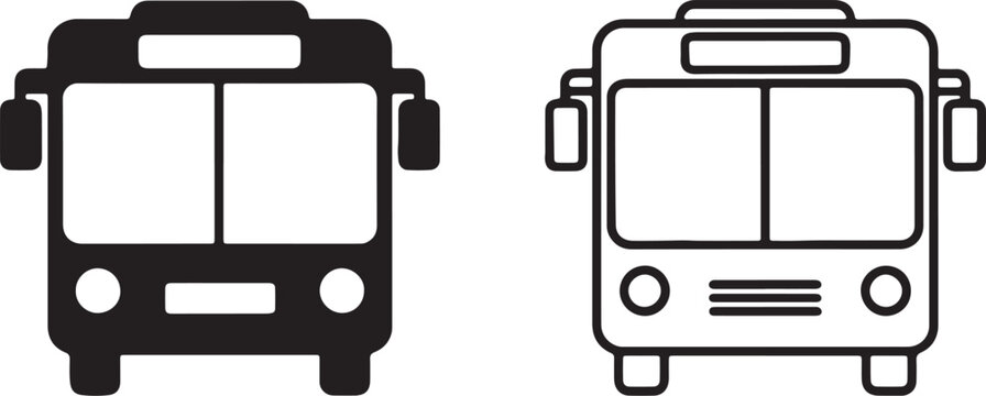 Two black and white bus facing each other with rectangular windows and doors also transparent background