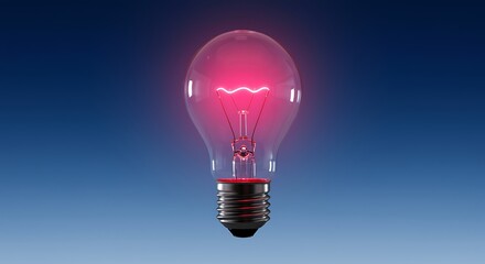 Glowing red light bulb against a gradient blue background