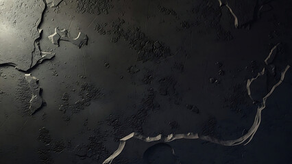 Dark textured abstract surface with cracked fissures and rough patches grey black