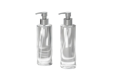 Two sleek, clear pump bottles against a black background