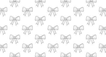 Seamless pattern of small dotted ribbon bows scattered on a white background for cute gift wrapping paper designs.