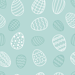 Seamless pattern with Easter eggs on blue background , Easter symbol, decorative elements. Easter eggs simple pattern. Vector illustration 