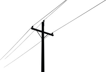 Electric utility power pole vector illustration with overhead transmission lines isolated on white background industrial electricity infrastructure silhouette design