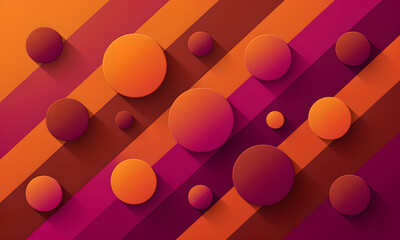 Abstract geometric background with 3D circles and diagonal stripes in warm colors