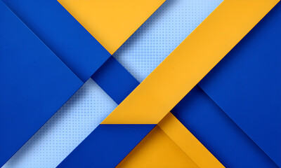 Abstract blue and yellow geometric shapes overlapping with subtle dot pattern background