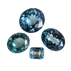 Four cut teal gems on black