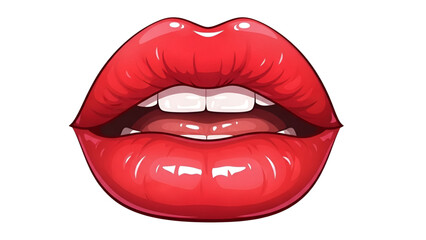 Vibrant red lips with glossy texture and subtle shine for beauty illustration