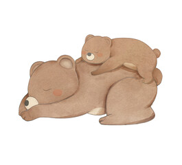 Cute bear cub and mama bear sleeping illustration  Sleeping Bear Cub Cartoon Stock Illustration © owingki