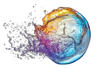 Spherical liquid burst with rainbow colors on black
