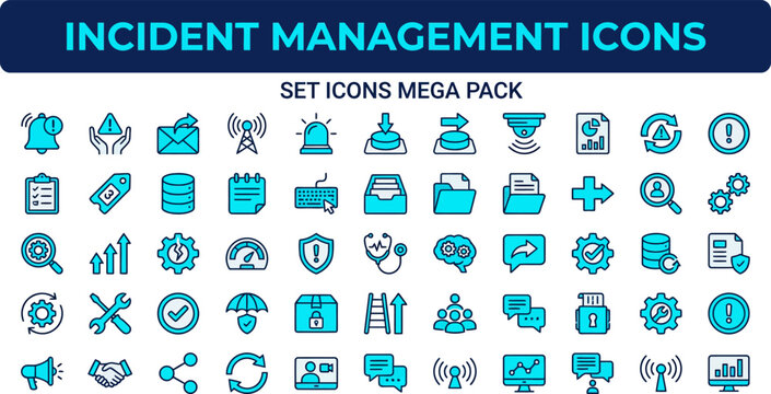 Incident Management ITSM Line Icons Vector Set &ndash; Alert Monitoring Response Troubleshooting Ticket Dashboard Warning Server Report Outline Icon Pack UI Web App