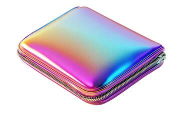 Iridescent zipper wallet, bright colors on a black backdrop