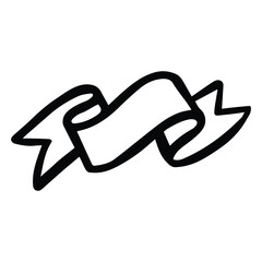Folded Ribbon Icon Hand Drawn, Black White, Thick Lines SVG