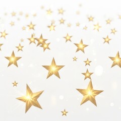 Obraz premium Bunch of gold stars are scattered across a white background