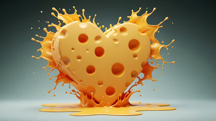 Heart shaped cheese with splashing orange liquid food