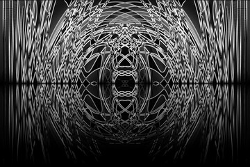 不思議で抽象的な模様の柄のデザインで幾何学的な要素もあり白と灰と黒の色のグラデーションの効果もつけたアート的な背景、壁紙、テクスチャ