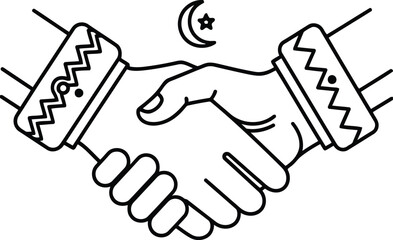 Handshake with Crescent Moon and Star Symbol, Partnership Illustration