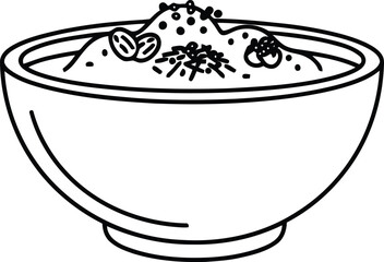 Hummus Bowl with Garnishes - Simple Outline Illustration