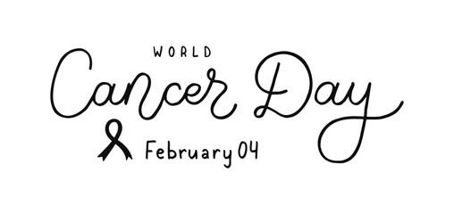 World Cancer day calligraphy hand written lettering. Black Script text banner. Vector illustration for poster, card, print