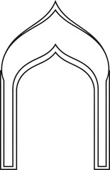 Islamic Archway Outline Silhouette, Ornate Doorway Entryway, White Background, Vector Art