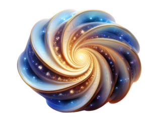 3D illustration of spiral galaxy symbol, glowing softly, white background