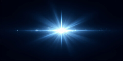 Abstract Bright light source with lens flare on dark background
