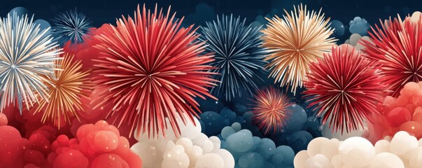 Colorful fireworks and vibrant flower bursts create festive background for celebrations and events