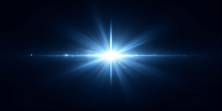 Abstract Bright light source with lens flare on dark background