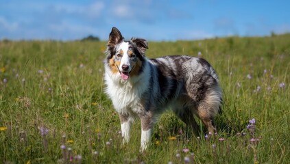 Purebred Australian shepherd in a field